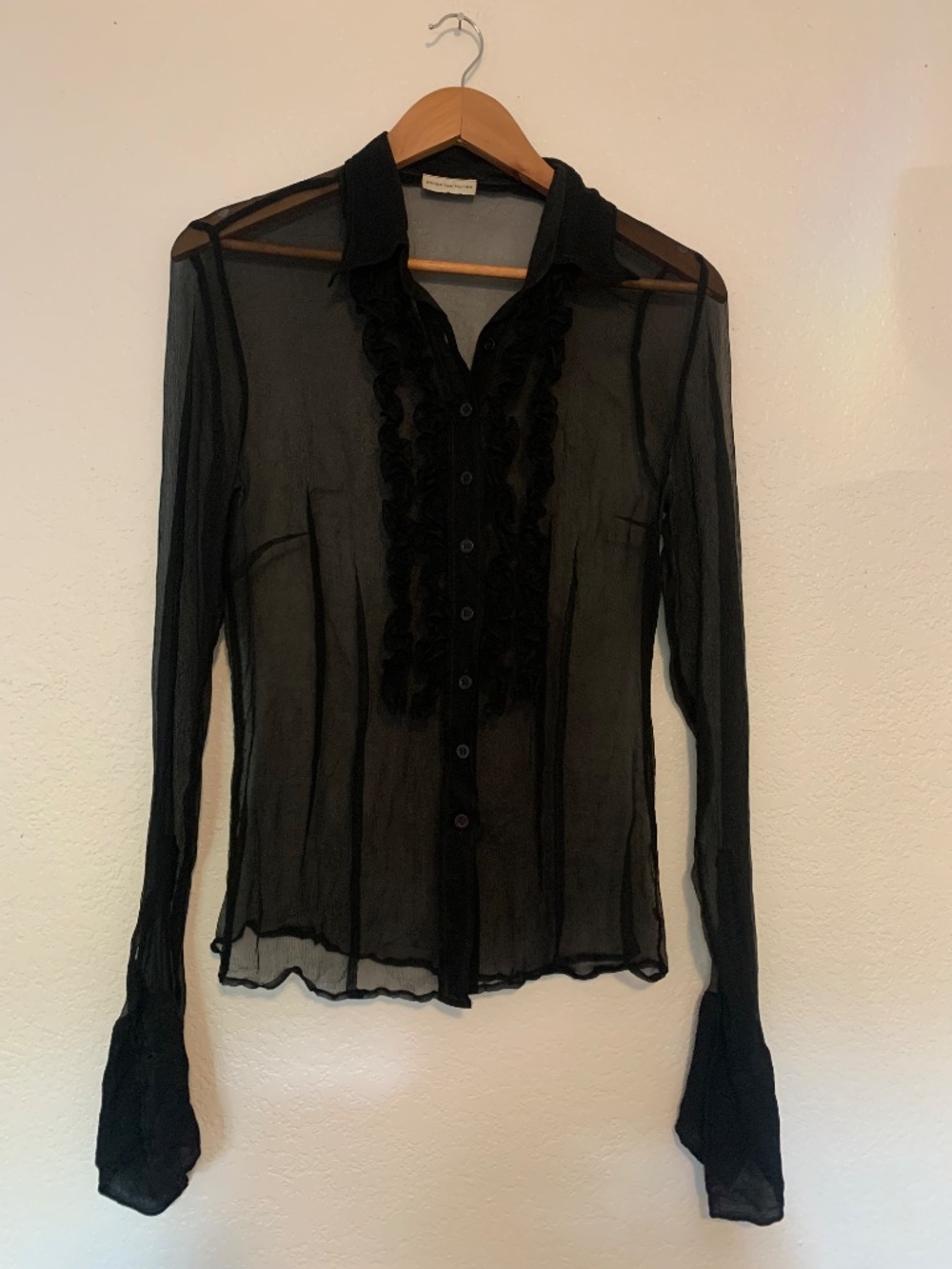VINTAGE Dries Van Noten Gothic Avant Garde Runway Floral Sheer Blouse Black
